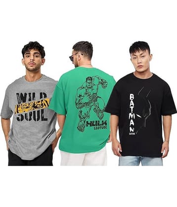 Leotude Pack of 3 Cotton Blend Oversized Fit Men's T-Shirt ( Grey )