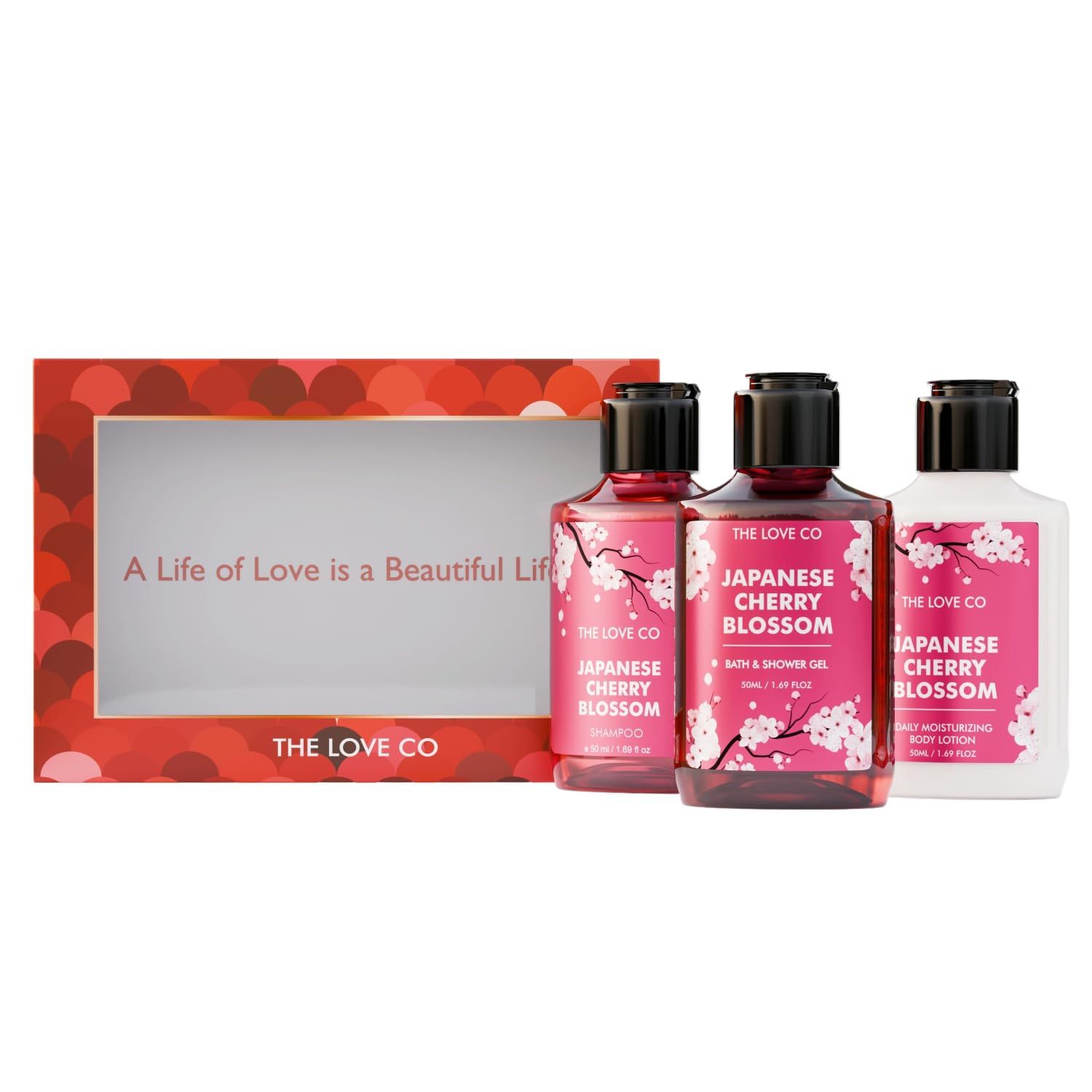 THE LOVE CO. Japanese Cherry Blossom Gift Set for Women | Body Wash, Body Lotion, Shampoo | Pack of 3 | Luxury Bath & Body Pampering Kit | Birthday, Anniversary & Special Occasion Gift | Premium Vegan Packaging THE LOVE CO. Japanese Cherry Blossom Gift S