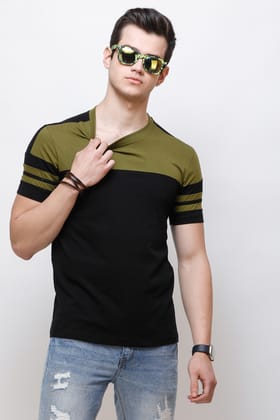WILD MONSTER Men Striped Round Neck Pure Cotton T-Shirt Regular