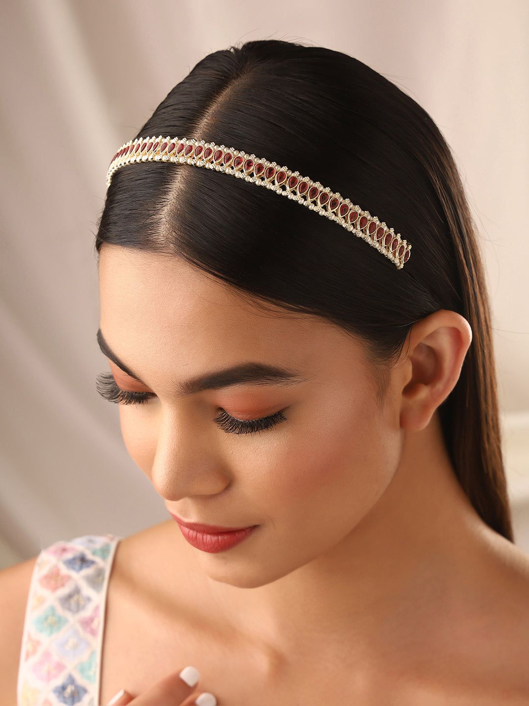 Priyaasi Gold Plated Red Kundan Hair Accessories Priyaasi Gold Plated Red Kundan Hair Accessories - Red