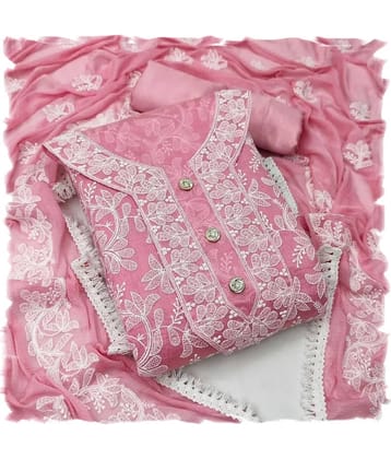 Sidhidata Unstitched Cotton Blend Embroidered Dress Material - Pink ( Pack of 1 )