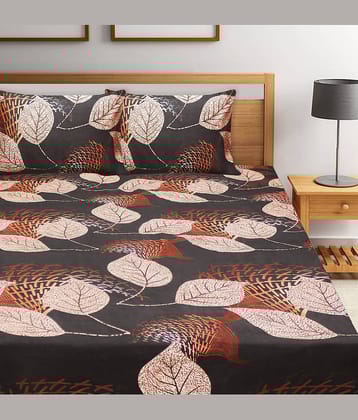 Home Candy Microfiber Floral Double Bedsheet with 2 Pillow Covers- Black