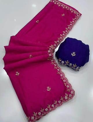 Pure Chinon saree with handwork work in all over saree with multi work