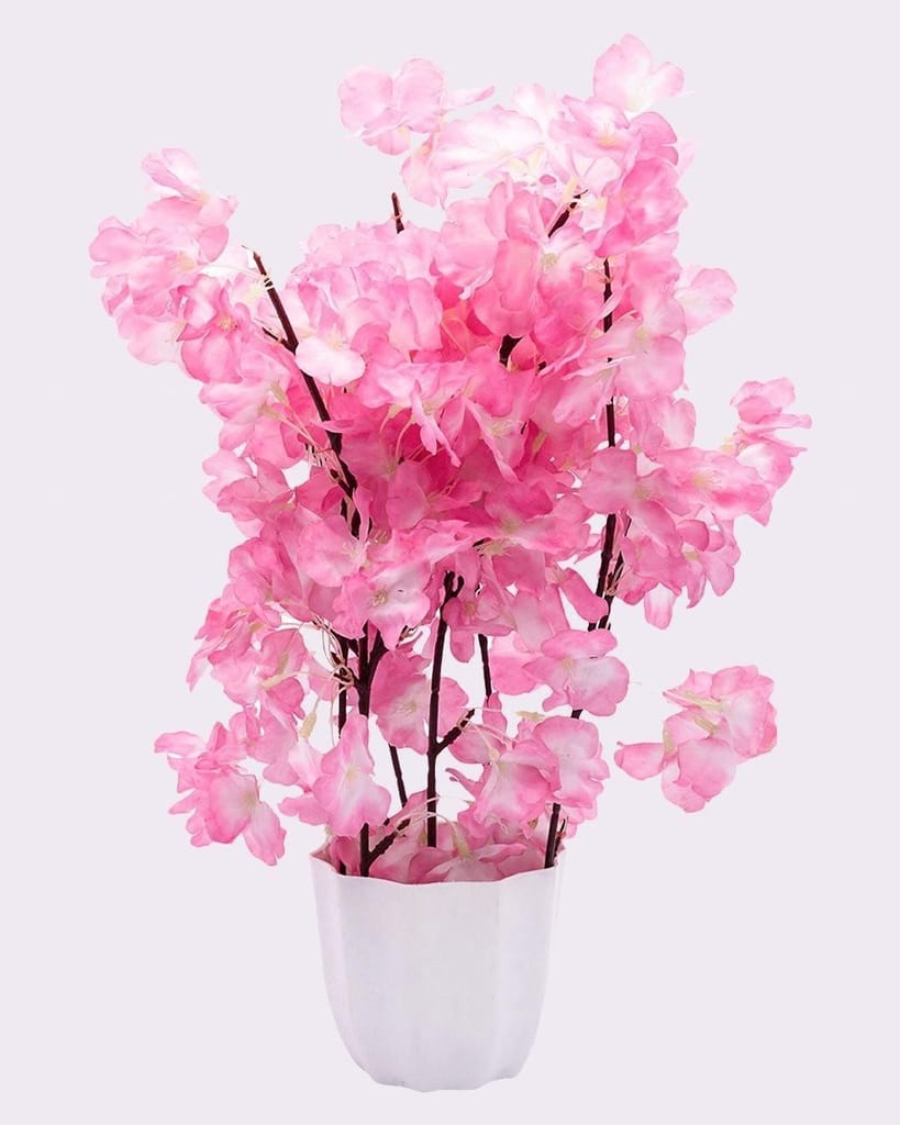 Artificial Flower Plant with White Pot, Blossom Flower, Pink, Plastic Plant - Flowers | Buy online on ZillyBuy