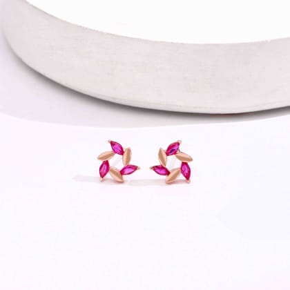 Sterling Silver Rose Gold Blossom Stud Earrings-Pink Stone / Rose Gold