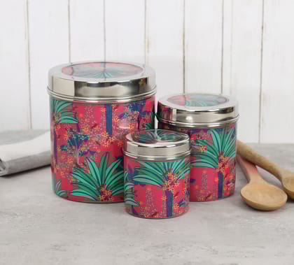 India Circus Royal Palms Steel Container Set Of 3 India Circus Royal Palms Steel Container Set Of 3