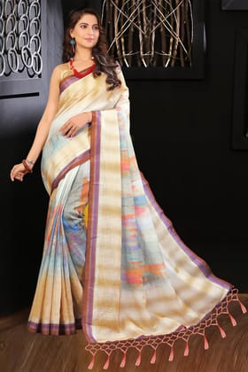 Narivastra Pure Cream color's Digital Printed Saree