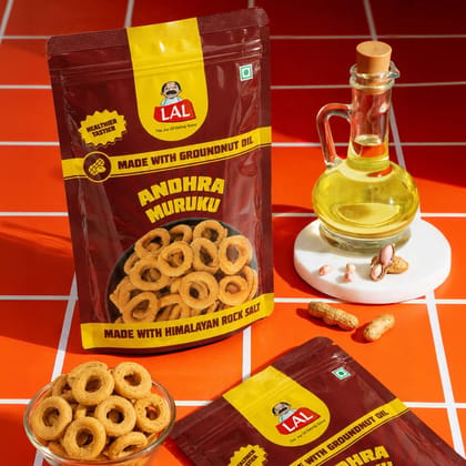 Lal Andhra Muruku Made with Groundnut Oil & Himalayan Rock Salt Guilt-Free Snack - 150g Lal Andhra Muruku Made with Groundnut Oil & Himalayan Rock Salt Guilt-Free Snack - 150g