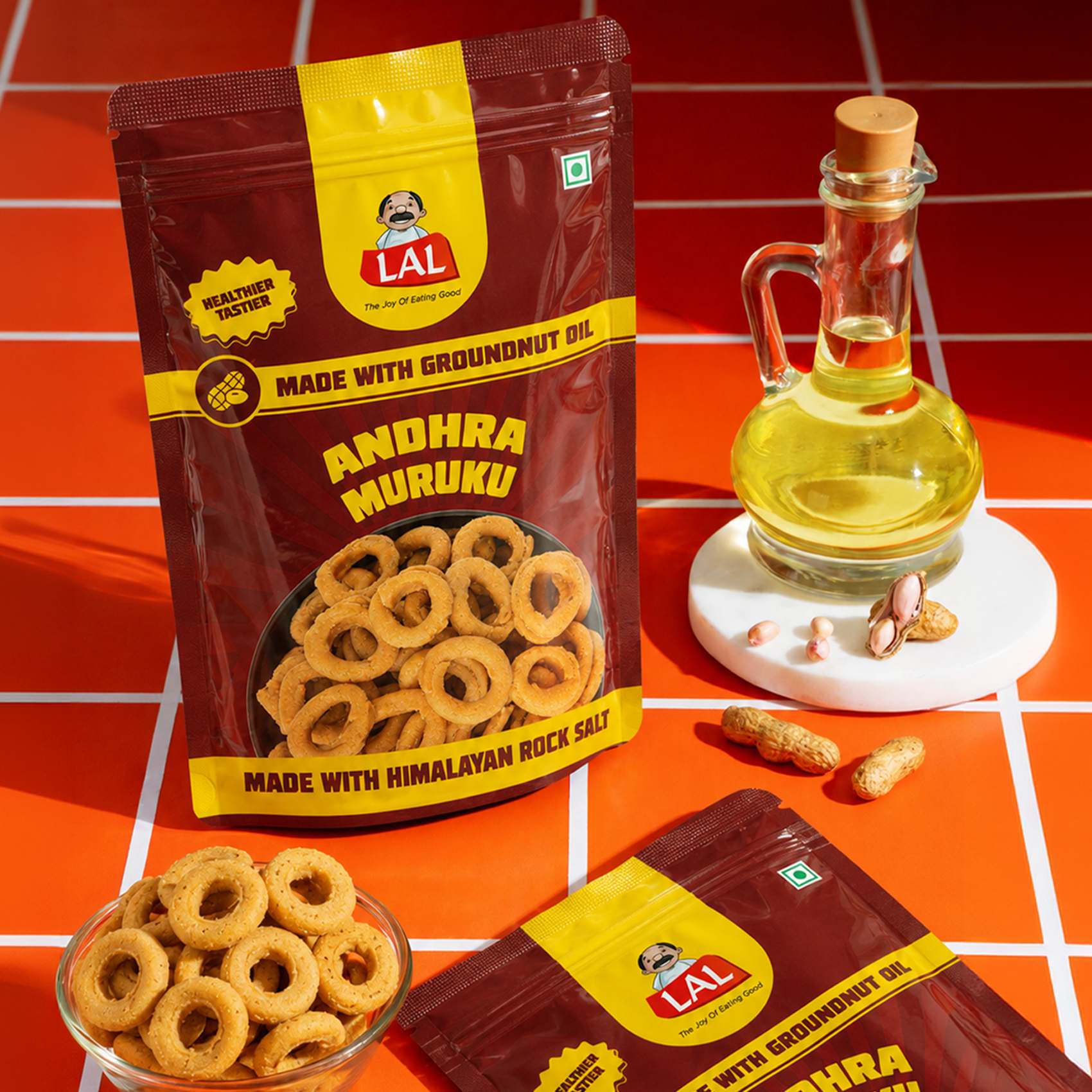 Lal Andhra Muruku Made with Groundnut Oil & Himalayan Rock Salt Guilt-Free Snack - 150g