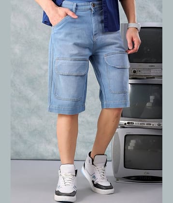 The Indian Garage Co. Light Blue Cotton Blend Men's Denim Shorts ( Pack of 1 )