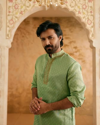 Sage Dori Brocade Kurta-XXS / Sage Green