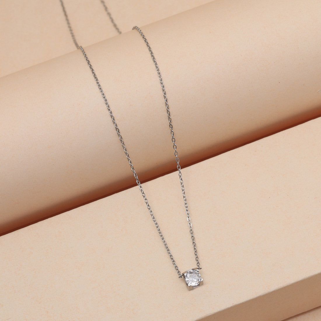 Silver Color Stainless Steel Silver Plated Demi Fine Pendant-Chain Length: 38.00 CM | Pendant: 0.70 CM x Width: 0.70 CM / Silver / Alloy With Good Quality Silver Plated