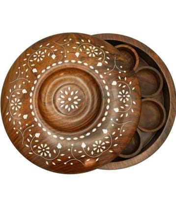 TFS - Wooden Masala Box Wooden Brown Spice Container ( Set of 1 )