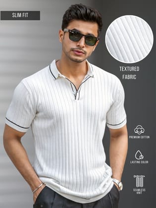Golfknit White Flatknit Half Sleeve Polo T-Shirt-S
