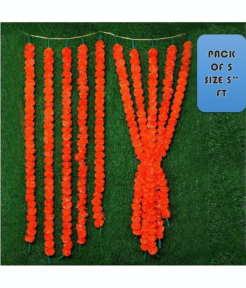KanRaj - Maroon Marigold Artificial Flower ( Pack of 5 )