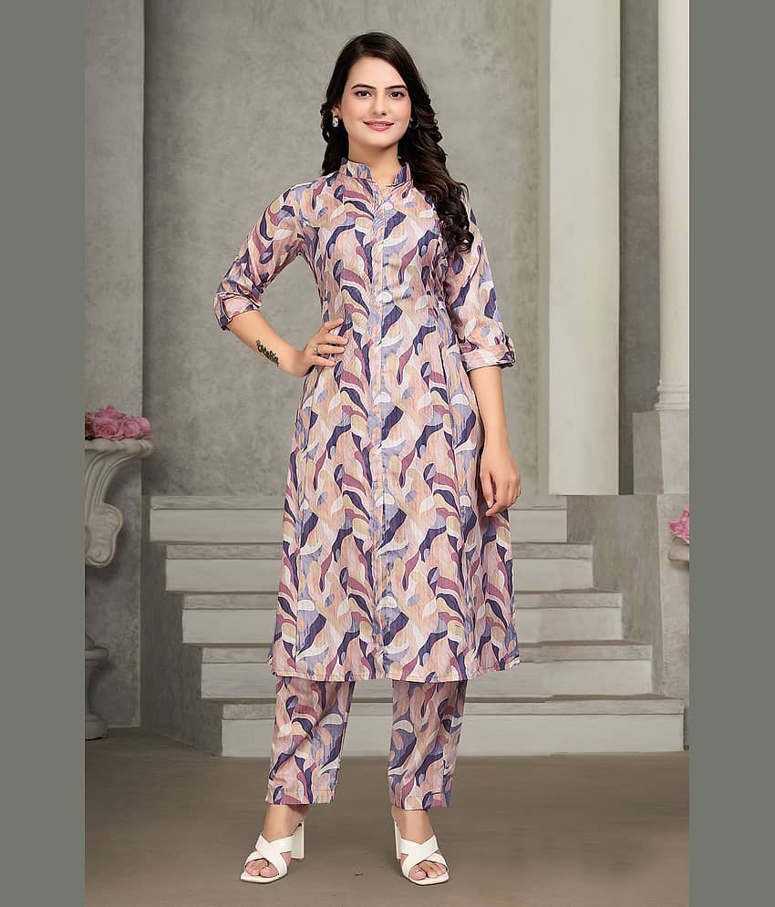 A TO Z CART Women Rayon Printed A-line Kurti With Pants ( Multicoloured )