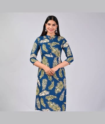 MAUKA Rayon Printed Straight Women's Kurti - Blue ( Pack of 1 )