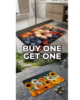 Buy 1 Get 1 Free (Pack of 2) Water Absorbing Anti-Slip Bathroom Mats | Quick Dry Soft Floor Doormat | Floral Printed Bath Mat for Bathroom, Kitchen & Wash Area | 60 x 40 cm