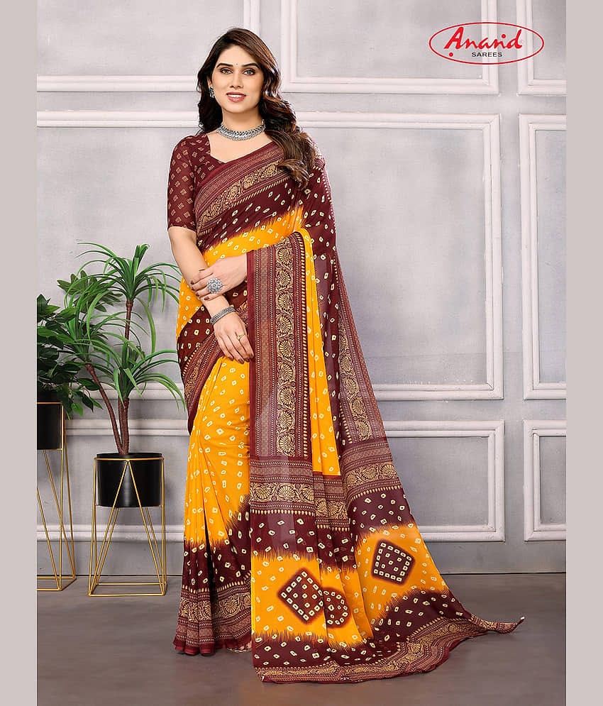 ANAND SAREES Georgette Printed Regular Saree With Unstitched Blouse Piece ( Multicolor )