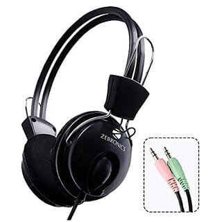 Zebronics Zeb Pleasant Wired Over Ear Wired Headphones with Mic (Black).
