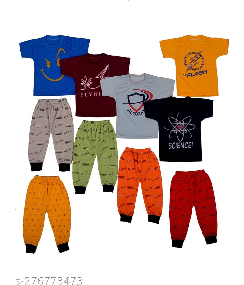 DIAMOND EXPORTER Pack of 5 Baby Boys Cotton Blend T-Shirt & Pants Set ( Multicolor )