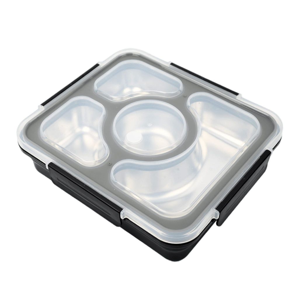 Femora High Steel Container Rectangle Lunch Box for Office-College-School - (Not Leakproof) (4 Pots) - Black