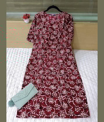 Ethnic Basket Pack of 1 Crepe Printed Straight Women's Kurti - ( Maroon )