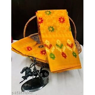 Yellow Colour Cotton Printed saree With Blouse Piece