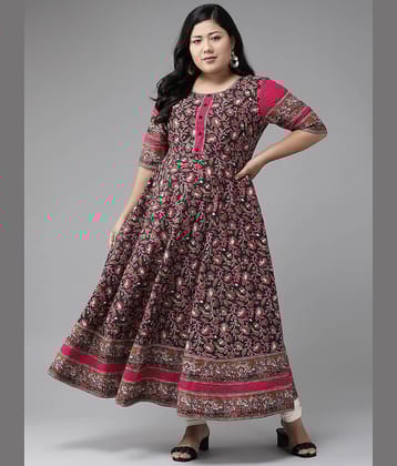 Yash Gallery Pack of 1 Cotton Printed Flared Women's Kurti - ( Black )