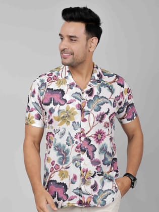 Men by House of Gulab Cuban Collar Cotton Shirt-M