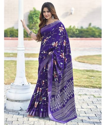 Samah Silk Printed Saree With Unstitched Blouse Piece ( Purple )