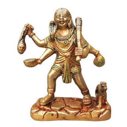 Brass Bhairav Baba Statue – Lord Bhairav Brass Temple Decor, Height : 6.5 Inch (BSMAS968 C)