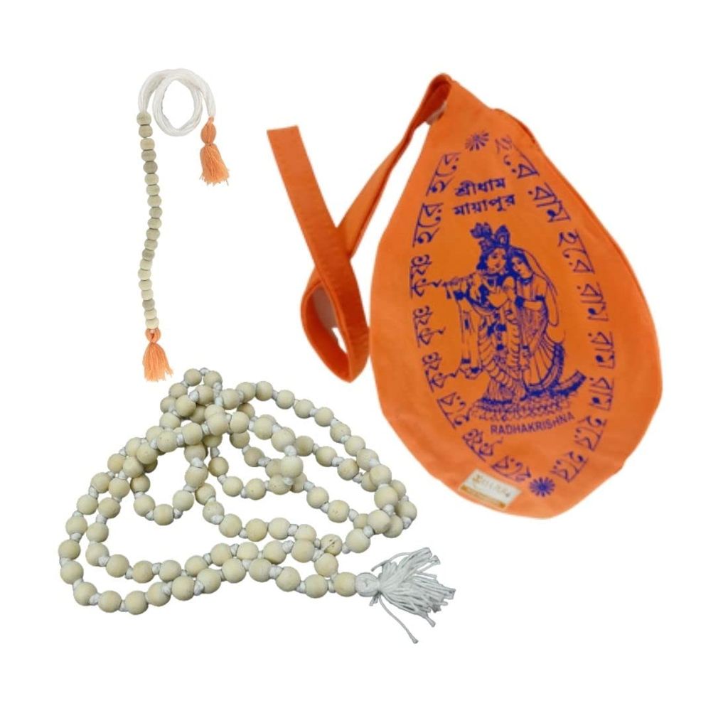 Unisex-adult's Tulsi Wood Japa Mala with Sakshi Mala/ Counter with Hare Krishna Printed Gomukhi Bag/Jholi - Pooja Needs | Buy online on ZillyBuy