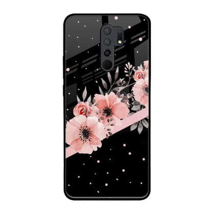 Floral Black Band Glass Case For Redmi 9 prime