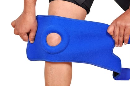Ezyfit Short Knee Support, Open-Patella Brace for Arthritis, Joint Pain Relief, Injury Recovery with Adjustable Strapping & with Breathable Neoprene