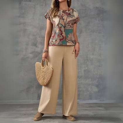 Vintage-Inspired Women's Co-ord Set with Soft Neutral Bottoms-S