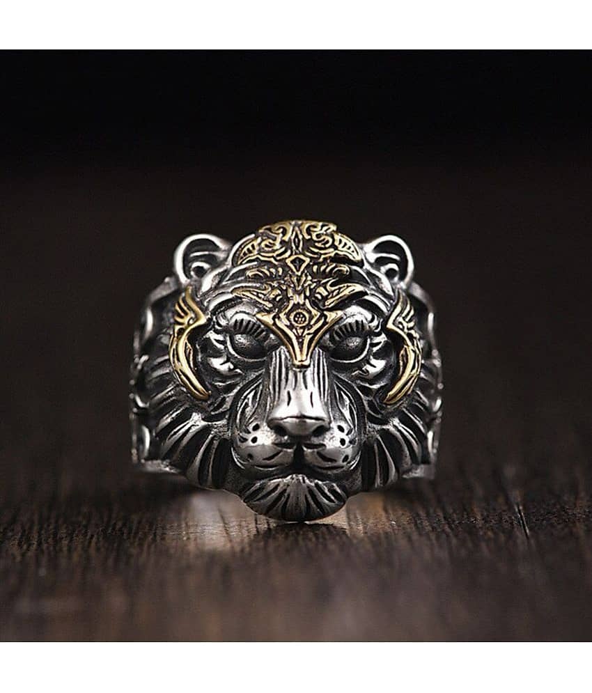 Fashion Frill Silver Ring For Boys Stylish King Tiger Adjustable Rings For Men Boys Girls