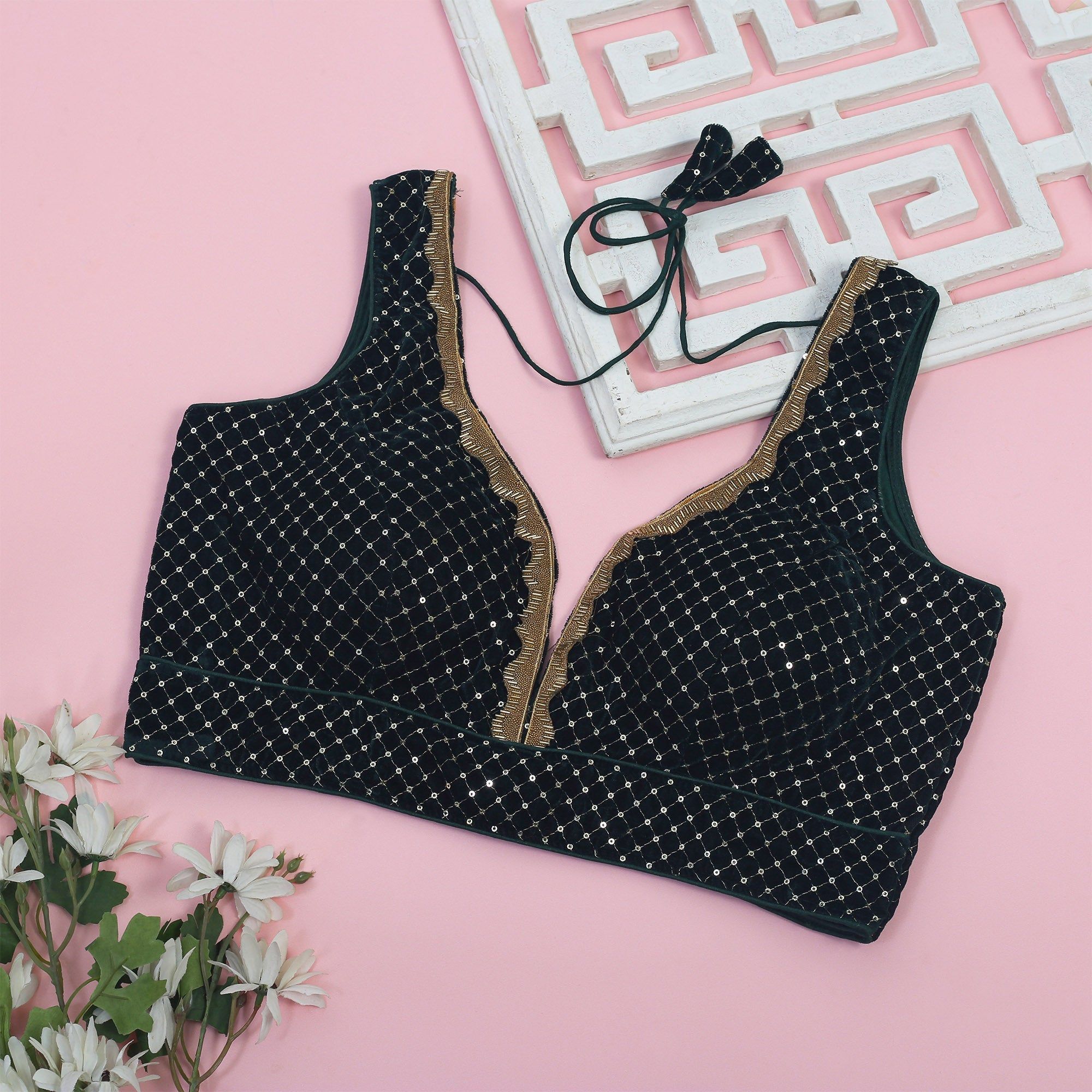 TheHangr Green Velvet Designer Blouse -  36