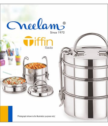 Neelam Clip Carrier 8x3 Stainless Steel Lunch Box 3 Container (Pack of 1)