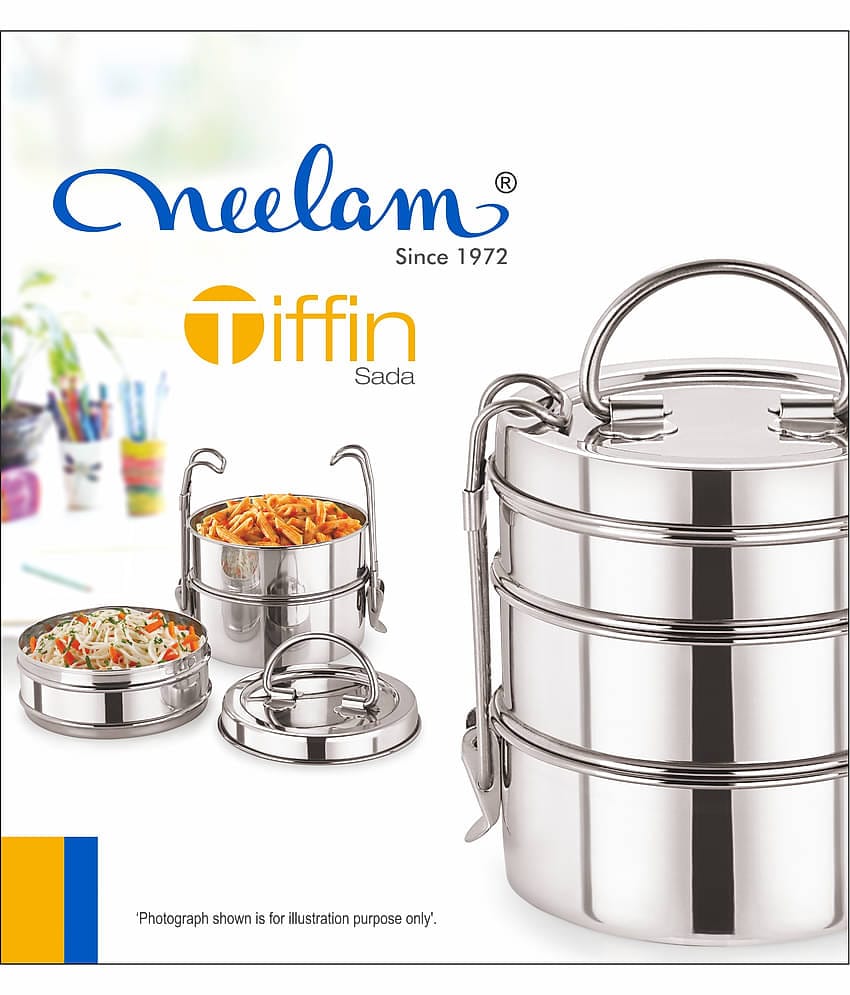 Neelam Clip Carrier 8x3 Stainless Steel Lunch Box 3 Container (Pack of 1)