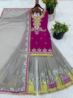 Designer Party Wear Look Top-Plazzo And Dupatta With Heavy Embroidery Work