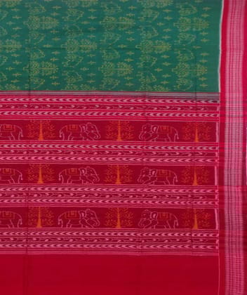 Green and red sambalpuri handwoven cotton saree