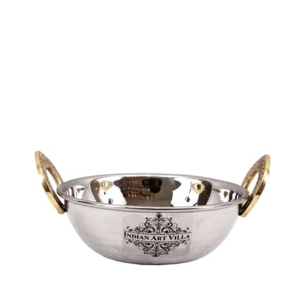 Steel Hammered Design Kadhai with Brass Handle-750ml / 1