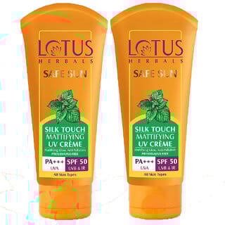 Lotus Herbals Safe Sun Silk Touch Mattifying Uv Crme Spf 50 Pa+++Green Tea Uv  Ir Protection, Matte75G (Pack Of 2)