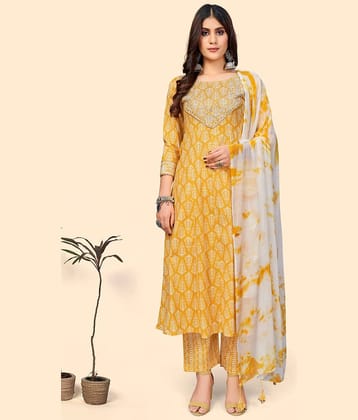 Vbuyz - Yellow A-line Cotton Women's Stitched Salwar Suit ( Pack of 1 )