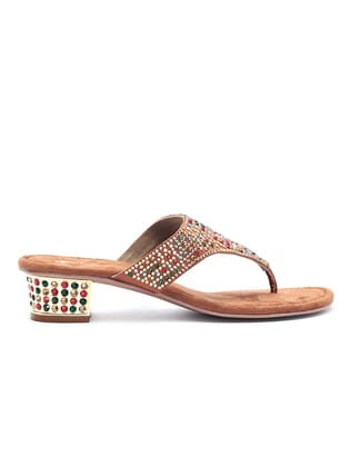 Delco Fancy Stone Block Heel Slip-Ons-36 / Black