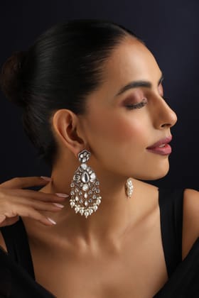 Yami White Victorian Polki Dangler Earrings-Victorian Polki
