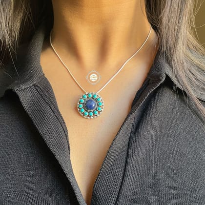 Gulbahar Disc Stone Pendant-Turquoise (Sky Blue)