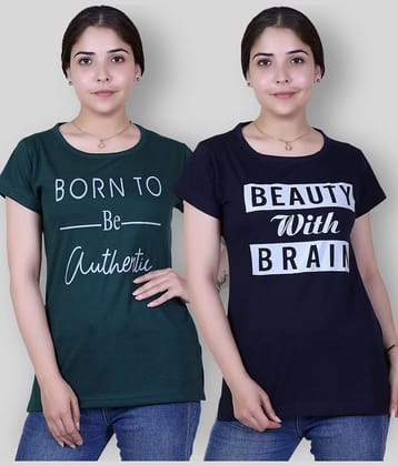 Varenyam Women Cotton Printed Regular Fit Round Neck T-Shirt ( Navy Blue )