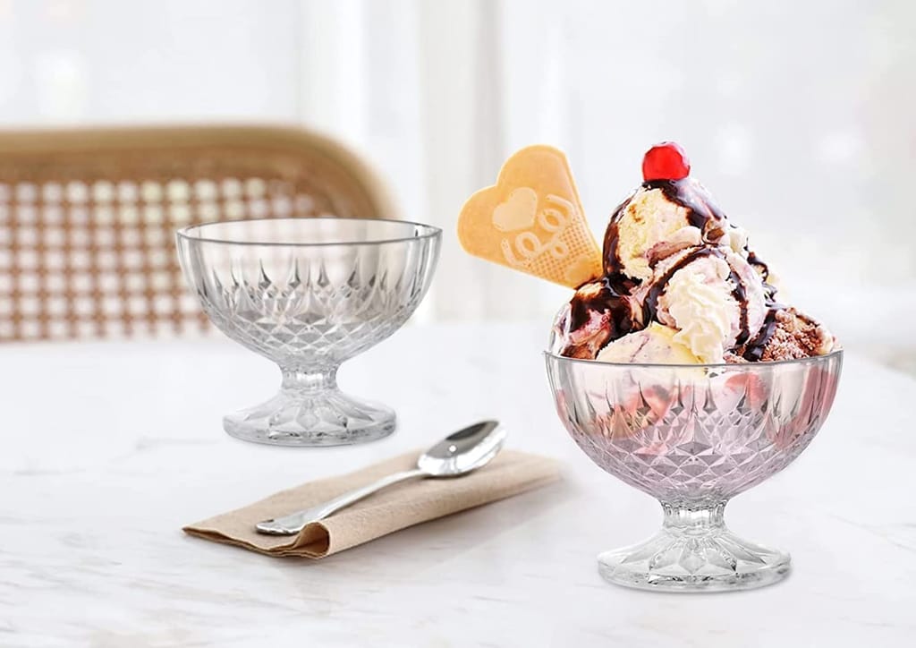 Ice Cream Bowls | Crystal Glass Cups | Sweets Serving Bowls use for Desserts, Milkshak, Fruit, Falooda, Coffee and Pudding Nuts | Pack of 6 |